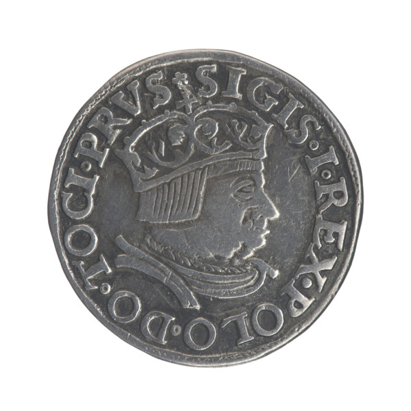 Gdansk trojak, Sigismund I the Old (King of Poland; 1506–1548). Polish coin (trojak), Gdansk, 1536.