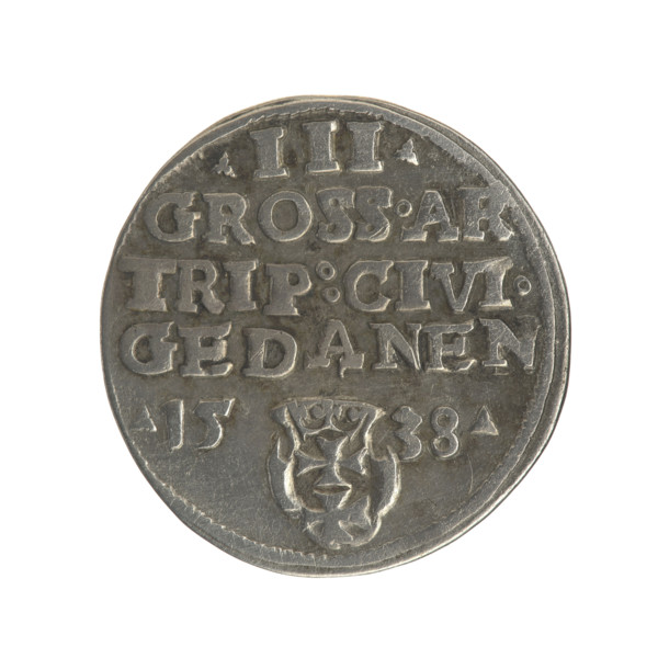 Gdansk trojak, Sigismund I the Old (King of Poland; 1506–1548). Polish coin (1538). Obverse: