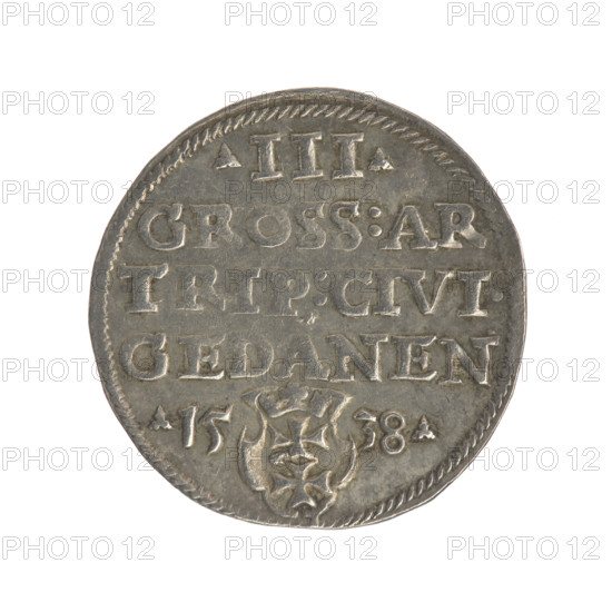 Gdansk trojak, Sigismund I the Old (King of Poland; 1506–1548). Obverse: Crowned male bust in