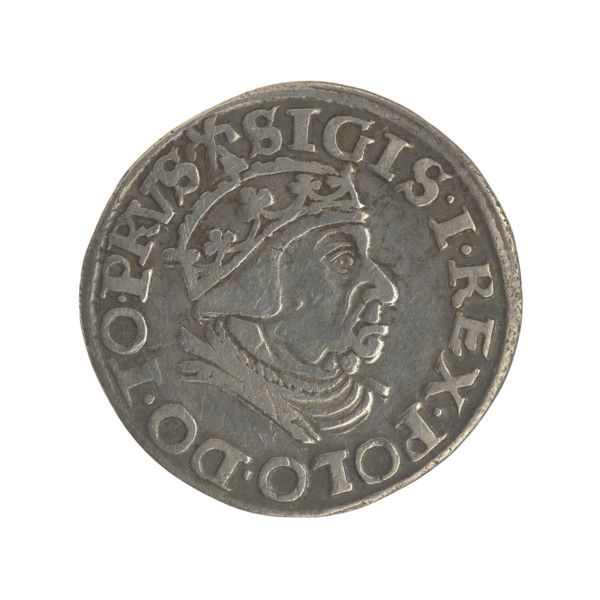 Gdansk trojak, Sigismund I the Old (King of Poland; 1506–1548). Obverse: Crowned male bust in