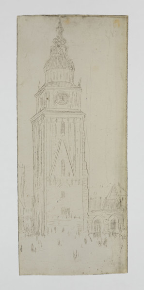 Town hall tower in Krakow with neo-Gothic guardhouse; Jablczynski, Feliks (1865–1928), graphic