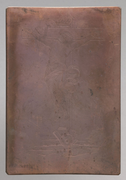 Recto: Crucifixion; verso: Tondo with the image of a bust of a man in a tunic. The image belongs to