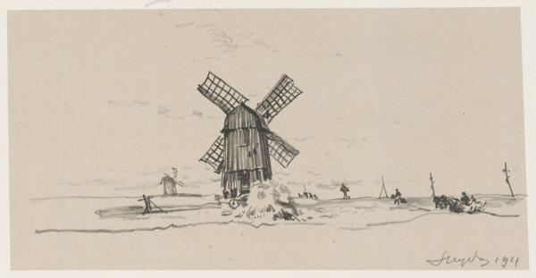 Windmill II, Leon Wyczólkowski (1852–1936), graphic print, 1911. Autolitographs and Autoengravings;