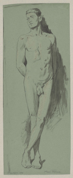 Male nude by Hans Thoma (1839–1924), figure study of a male nude, drawing, 1890, Germany. Height 47