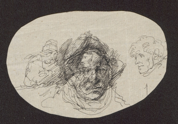 Sketches of male heads; Andrieux, Clément-Auguste (1829–1881), draughtsman; men, heads; French