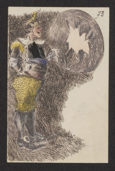 Clown with a Hoop, illustrator, clowns, French drawings, theater costumes, actors, clowns, ca.