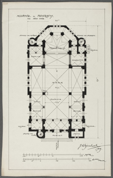 Psary. Church. Bottom plan; Wojciechowski, Jaroslaw (1874–1942); churches; Psary (Greater Poland