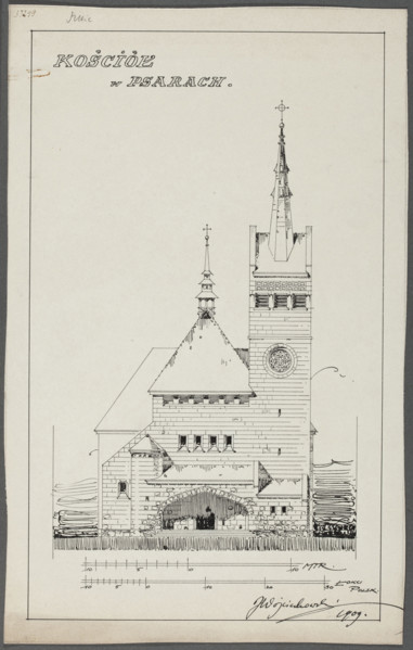 Psary. Church. Front elevation. Wojciechowski, Jaroslaw (1874-1942). Churches. Psary (Greater