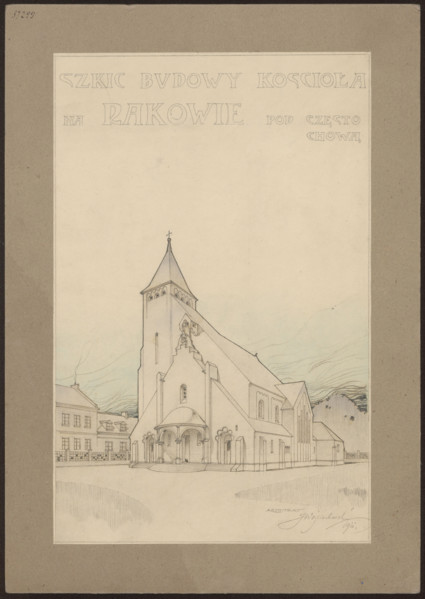 Czestochowa. Church in Raków. Unrealized project. General view. Wojciechowski, Jaroslaw (1874–1942)