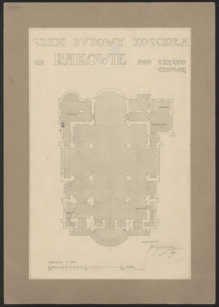 Czestochowa. Church in Raków. Unrealized project. Bottom plan. Wojciechowski, Jaroslaw (1874–1942).