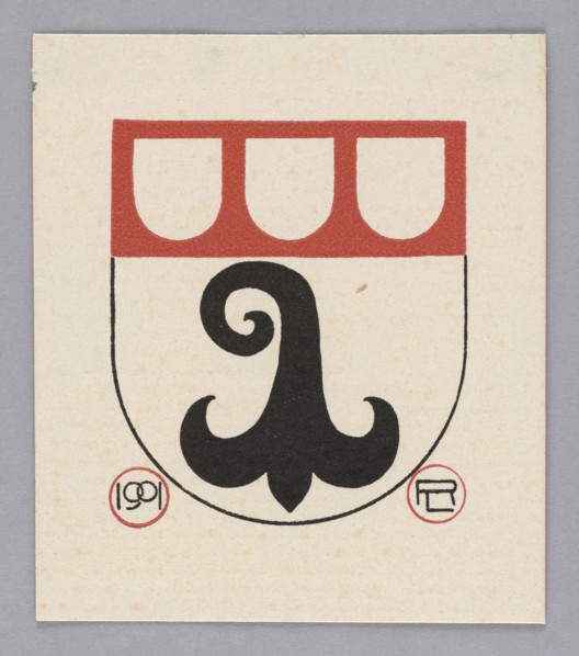 Heraldic bookplate by Lorenz Max Rheude (1863–1939), graphic artist; heraldry and coats of arms;