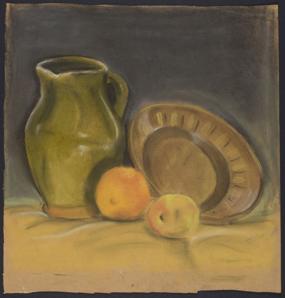 Still Life with a Jug, a Plate and Apples. Hanna Rembowska (1912–1947). The drawing is a study made