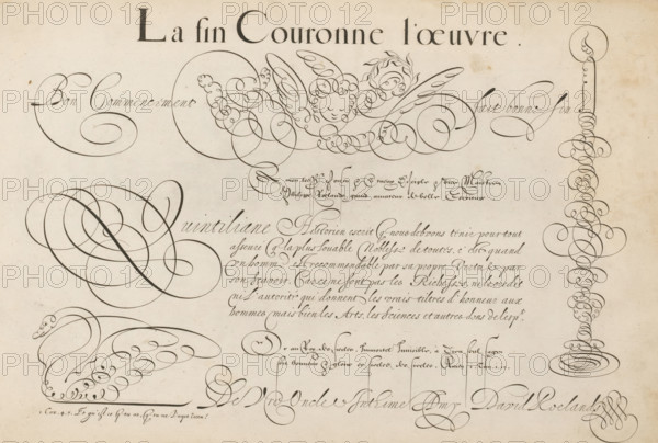 Writing sample: Quintiliane Historien escrit, 't Magazin oft pac-huys der loffelycker penn-const,
