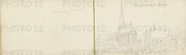 Church and Beguine convent at Griethausen, sketchbook page, Page 45 verso and 46 recto from a