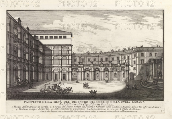 Prospetto della metà del didentro del cortile della curia Roman, Courtyard of Palazzo Montecitorio