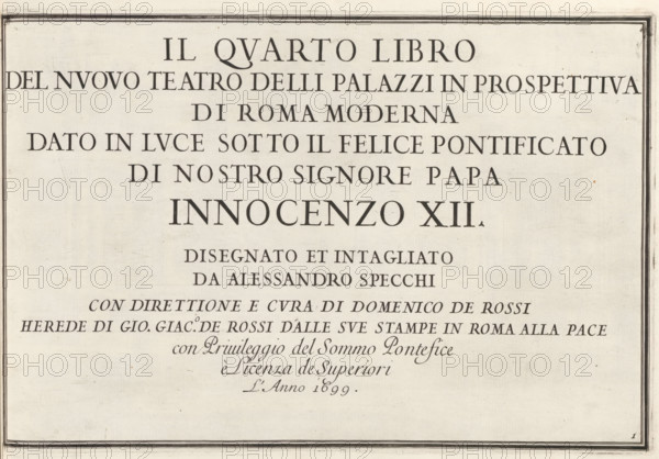 Title print to a series of representations of palaces in Rome, Modern buildings in Rome, Il nuovo
