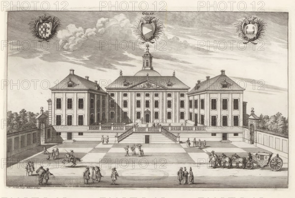 View of the renovated castle Örbyhus, Öörby, Suecia Antiqua et Hodierna, print, album page,