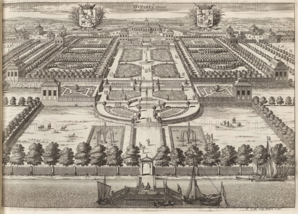 Östanåå meridiem versus, View of the Östanå mansion and the garden, from the south, Suecia Antiqua