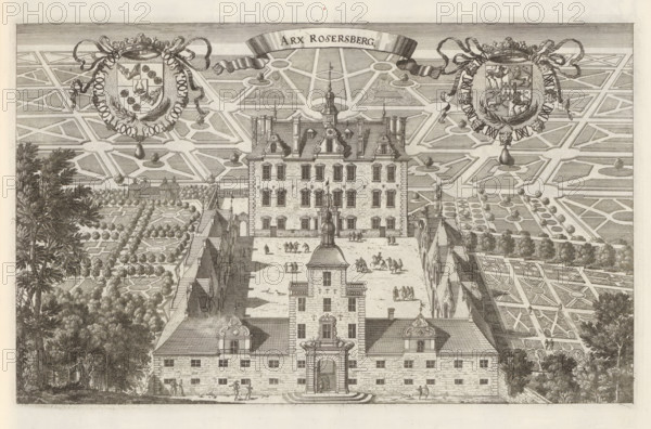 View of Rosersberg Castle, Arx Rosersberg, Suecia Antiqua et Hodierna, print, album page,