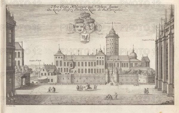 Arx Regia Holmensis qua Urbem spectat, Das Konigl Schloss zu Stockholm kegen der Stadt anzusehen,