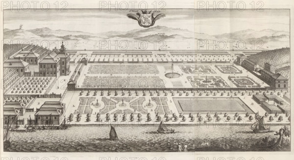 View of the Stavsund estate, Staafsund, Suecia Antiqua et Hodierna, print, album page, printmaker: