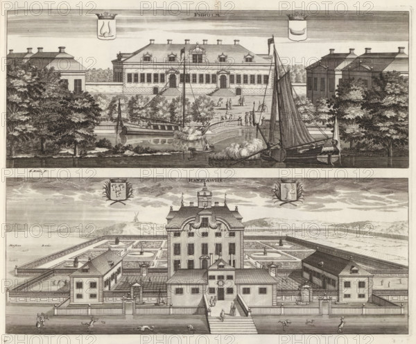 View of Fiholm Castle and Hanstavik estate, Fiiholm, Hanstawiik, Suecia Antiqua et Hodierna, print,