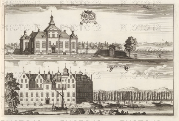 View of Stenhammar Castle and Tullgarn Castle, Steenhammar, Tullgarn, Suecia Antiqua et Hodierna,
