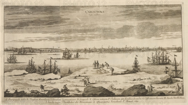 Carlscrona versus meridiem, View of the city of Karlskrona from the south, Suecia Antiqua et