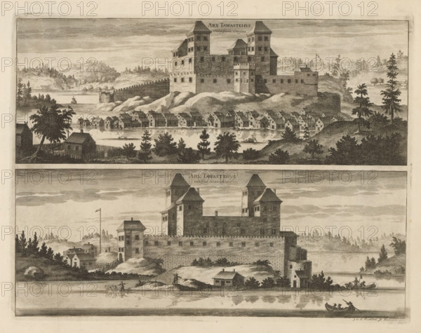 Arx Tawastehus Occasum versus, Arx Tawastehus versus meridiem, View of Tavastehus Castle, from the