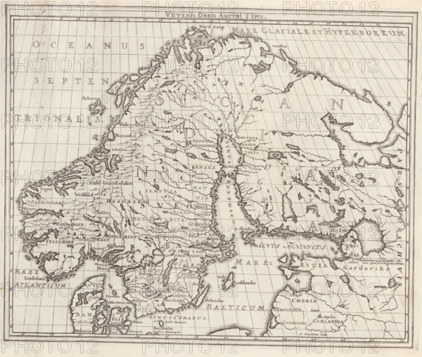 Veteris Orbis Arctoi Typus, Map of the Scandinavian Countries in Ancient Times, Suecia Antiqua et