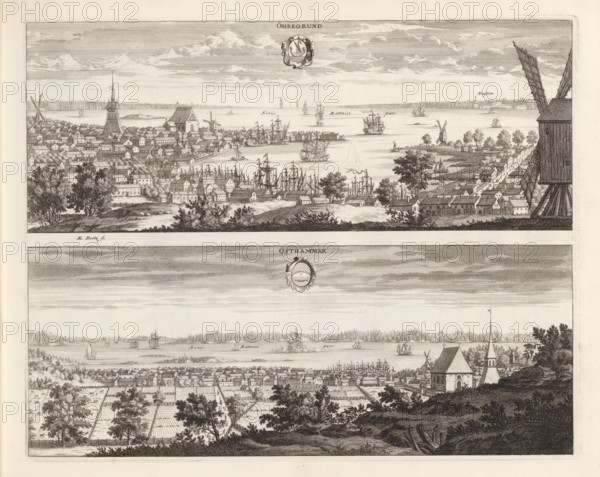 View of Öregrund and Östhammar, Öhregrund, Östhammar, Suecia Antiqua et Hodierna, print, album