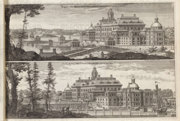 East side and west side of Drottningholm Castle, Regiae arcis Drottningholmensis Palatij facies à