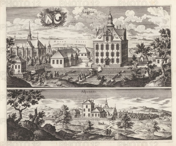 View of Ängsö Castle and the mansion Aspnäs, Ängsöö, Aspenääs, Suecia Antiqua et Hodierna, print,
