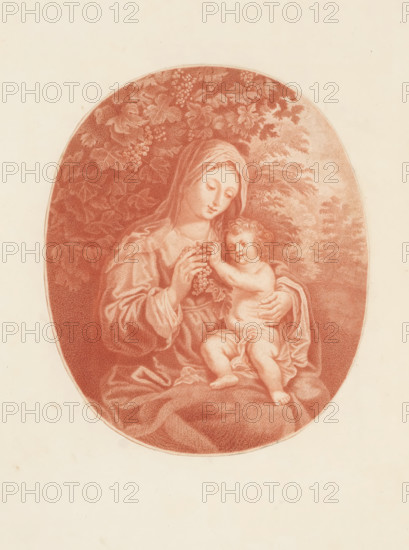 Mary with Child, print, album page, A landscape with the Virgin Mary with the Christ Child on her