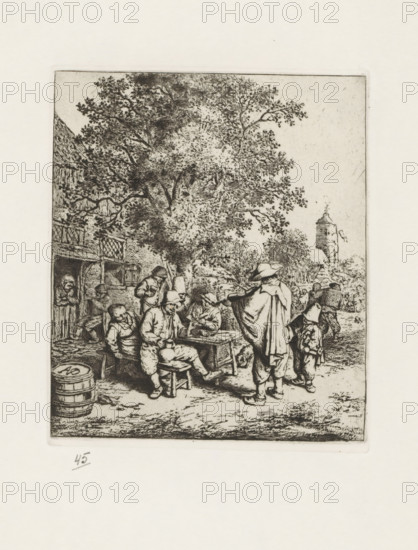 Interior of a hay barn, print, album page, The print is part of a portfolio., collector's mark: