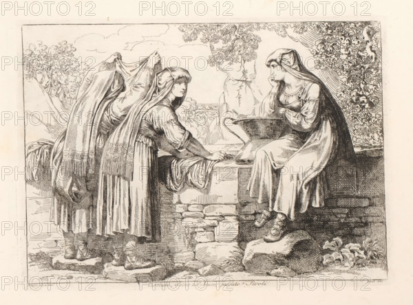 Washing women, Ciociare, vicino a Subiaco, passato Tivoli, Costume prints with figures from Rome