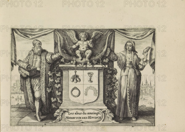 Allegory of marital infidelity, Les abus du mariage, misbruyck des houlycx, album page, title page,