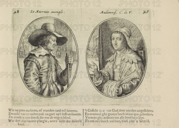 The blind man, Madamois. C. de V., Blind matchmaker and young lady, Marriage abuses, print, album