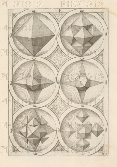 Six polyhedra with an octahedron as a starting point, print, book illustration, page, The geometric