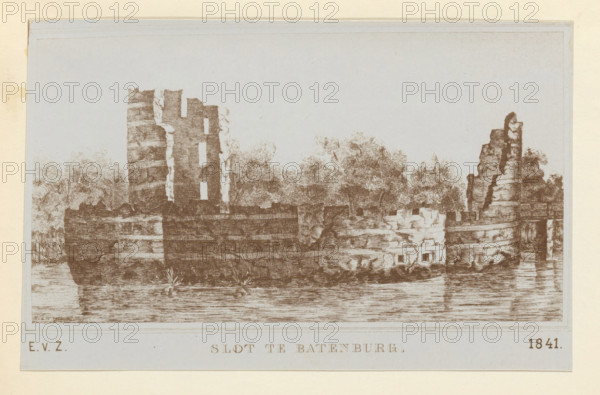 Batenburg Castle, Photographic reproduction of a print of the ruins of Batenburg Castle,