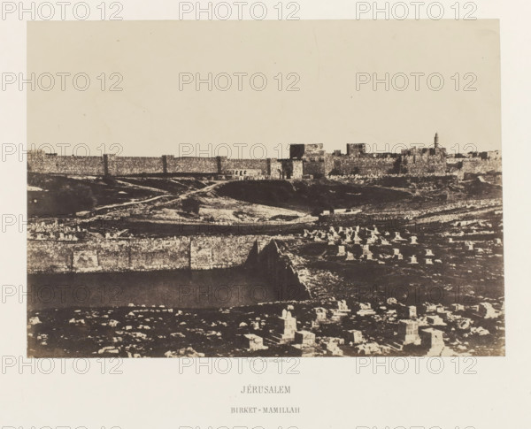 Jerusalem. Birket-Mamillah, Mamilla basin outside the old city wall of Jerusalem, photograph, page,