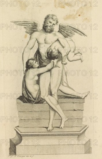 Saturn and Cybele, print, Sculpture of Saturn and Cybele. Sculpture made by Henry Coussyns.