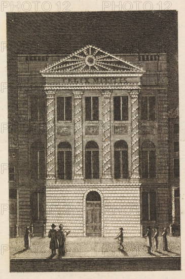 Illumination of Felix Meritis, 1816, print, The facade of Felix Meritis illuminated on the occasion