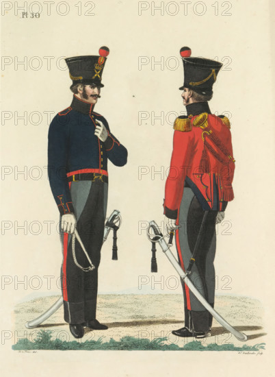 Soldier and Trumpeter, on foot, Artillery Train, print, A Dutch soldier and trumpeter of the