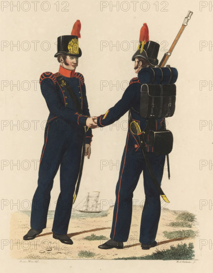 Marines, front and back-to-back, print, Two Dutch marines of the Marine Corps. One marine seen from