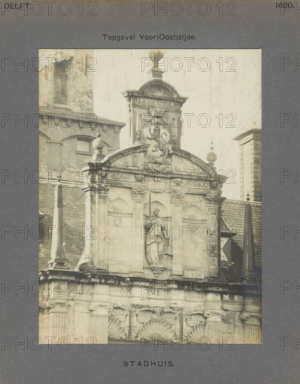 Town Hall. Gable Front (East) Side, Gable of the town hall in Delft with a sculpture of Lady