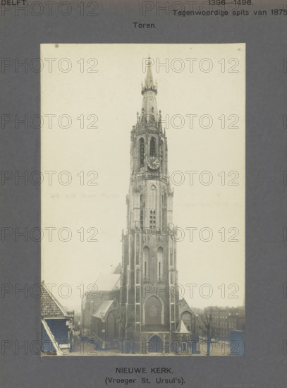 View of the Nieuwe Kerk in Delft, Nieuwe Kerk. (Formerly St. Ursul's). Tower, photograph,
