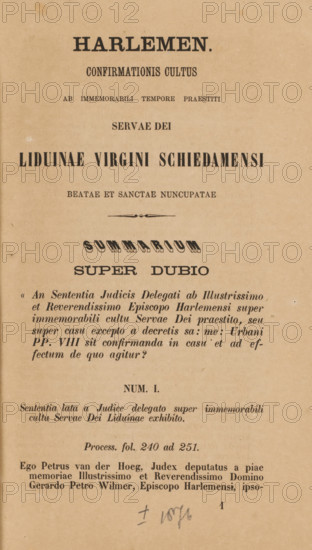 Confirmationis cultus ab immemorabili tempore praestiti servae dei Liduinae Virgini Schiedamensi