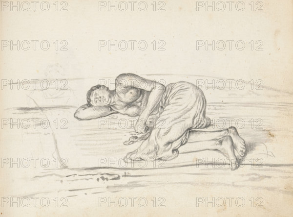 Man sleeping on a mat on the ground, sketchbook page, A man is sleeping on the ground. He is lying