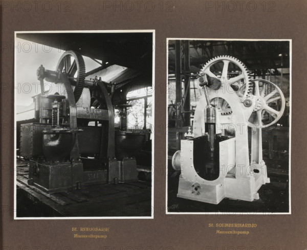 Sf. Redjosari Massecuite pump, album page, photograph, Album page with two photos of a pump.